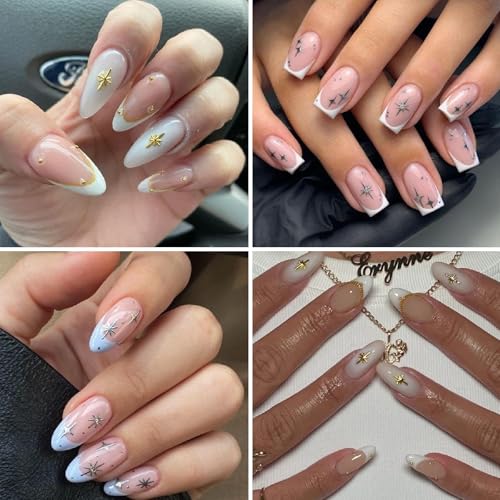 Star Nail Art Charms 3D Gold and Silver Metallic Studs with Tweezers