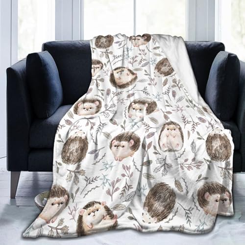 Cute Hedgehog Autumn Leaves Flannel Throw Blanket, Soft Plush, 60"x50"
