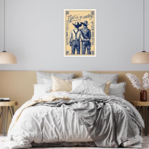 Vintage Cowboy Couple Canvas Wall Art - 8x10in Retro Western Poster