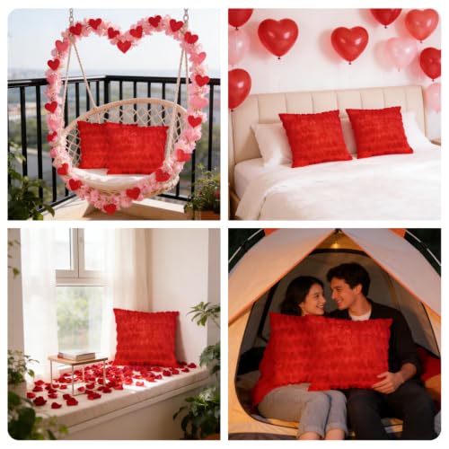 Valentines Day Red Faux Fur Throw Pillow Covers 18x18, Set of 2