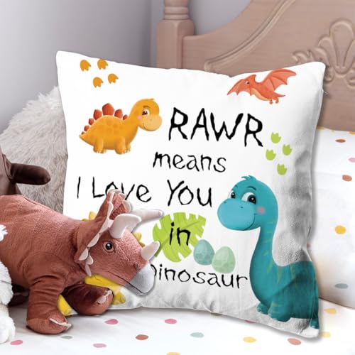 Dinosaur Couple Pillow Cover | 18x18 Flannel Cushion Case