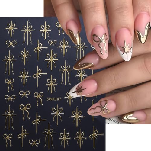 Christmas Nail Art Stickers 6Pcs Self-Adhesive Bow Decals