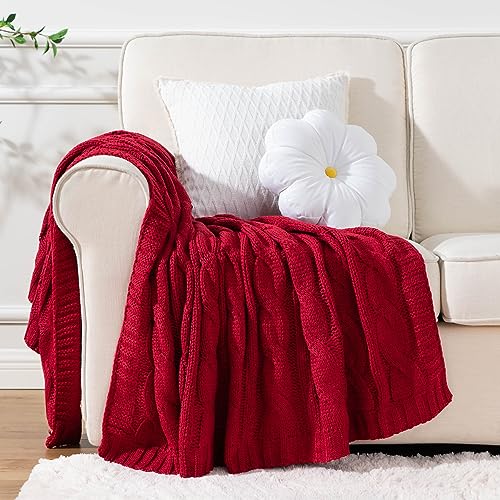 Christmas Red Cable Knit Throw Blanket - 50x60 Inches for Couch