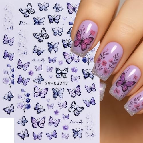 Flower & Butterfly Nail Art Stickers - 6 Sheets Spring Daisy Decals