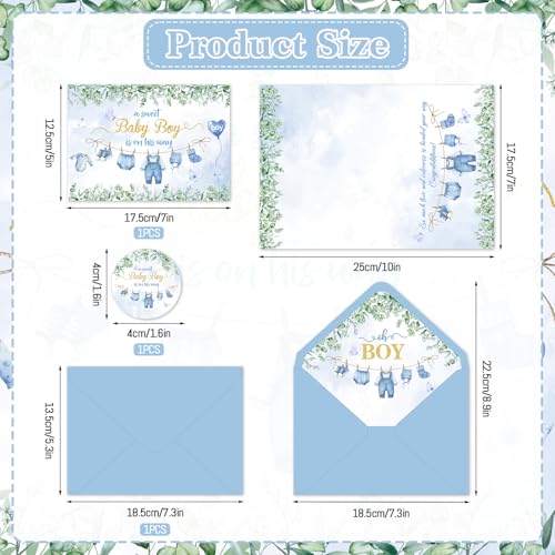 Blue Baby Shower Card for Boy with Envelope & Sticker - 5x7 Inch