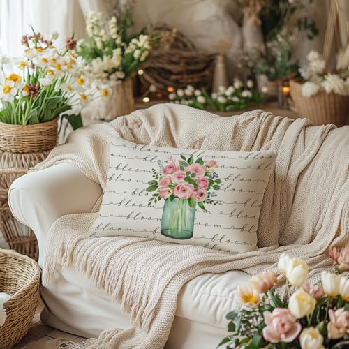AACORS Spring Lumbar Pillow Cover 12x20 - Floral Farmhouse Decor