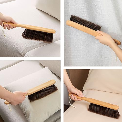 Redanha Brown 2-Piece Wooden Dusting Brush Set with Soft Bristles for Housekeeping