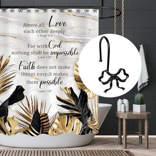 Sunlit Black Bow Knot Shower Curtain Hooks - Set of 12
