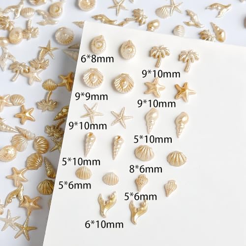 Tephrent 200pcs Starfish & Shell Nail Charms - Gold Resin Ocean Rhinestones