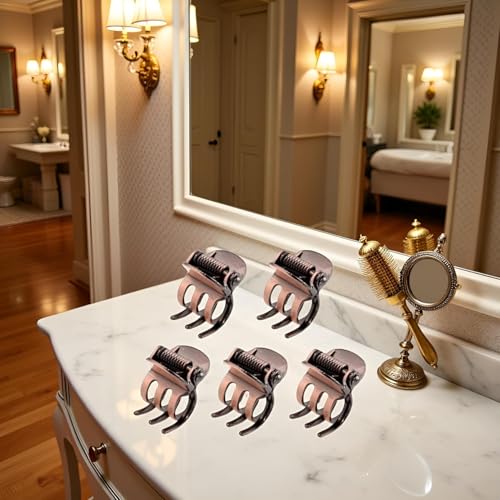 5-Piece Mini Metal Hair Claw Clips Set Bronze Styling Clamps for Women