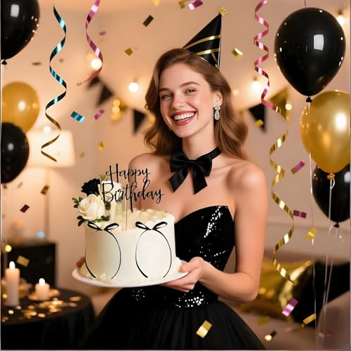Black Bow Birthday Party Decorations Set with Banner, Garland and Topper