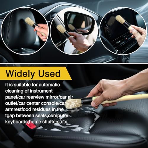 Tienyuu Boar Hair Car Detailing Brushes - Soft Bristle Vent & Dash Tool