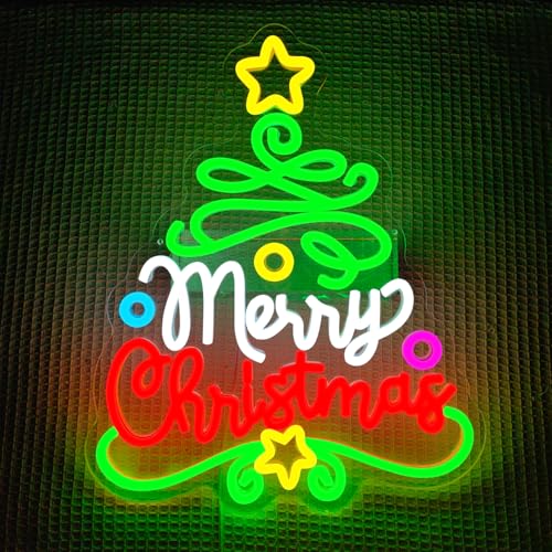 Merry Christmas Neon Sign - Christmas Tree Dimmable Wall Decor for Holiday & Family