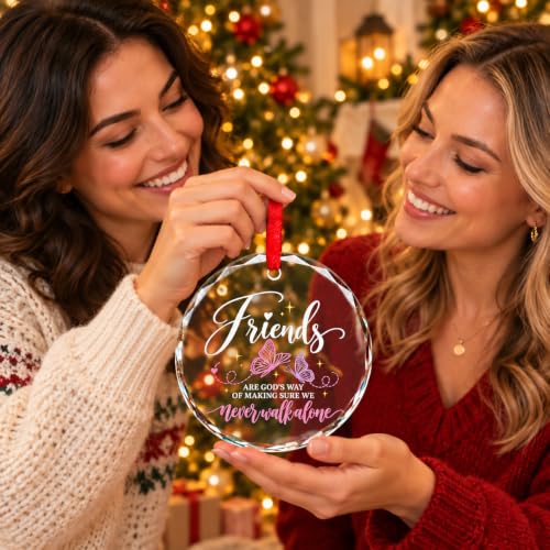 Friendship Christmas Ornament - Glass Keepsake with Butterfly Design & Inspirational Message