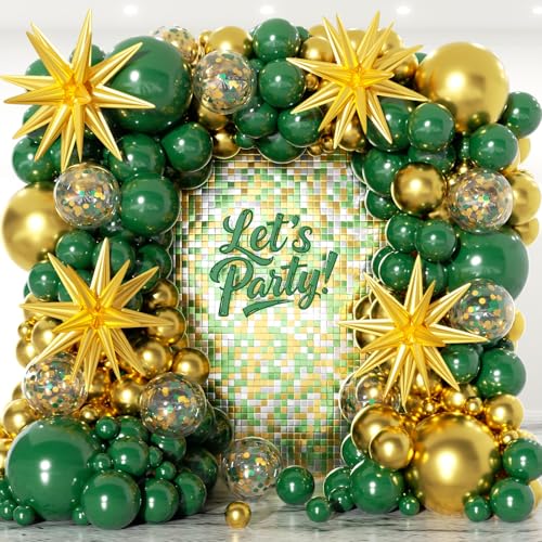 Green and Gold Balloon Arch Kit with Stars - 150 Pieces