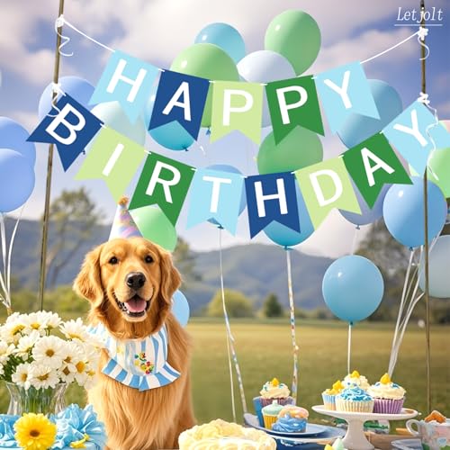 Happy Birthday Banner Set - Blue Green Party Garland (13pcs)