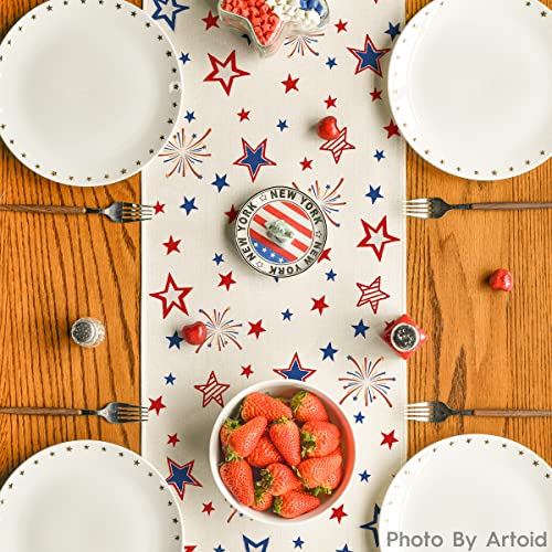 Patriotic Stars 4th of July Table Runner 13x72 Inch Cream - Holiday Decor