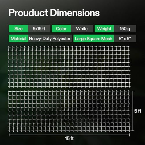 VIVOSUN 2 Pack Plant Trellis Netting 5x15 ft Heavy-Duty Polyester Square Mesh
