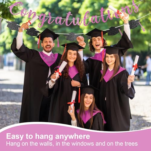 Pink Glitter Congratulations Banner for Graduation Party Class of 2026