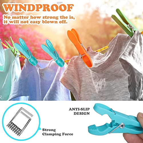 48 PCS Heavy Duty Plastic Clothespins, Non-Slip Laundry Clips for Drying