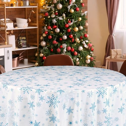 Snowflake Christmas Tablecloth Set - 12 Dark Blue & Light Blue 84-Inch Disposable Holiday Coverings