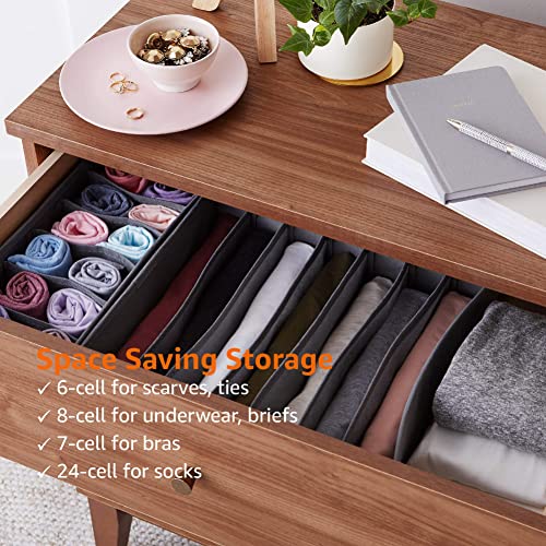 Amazon Basics Set of 4 Deep Drawer Organizers for Clothes - Gray Collapsible Storage Boxes for Socks & Underwear