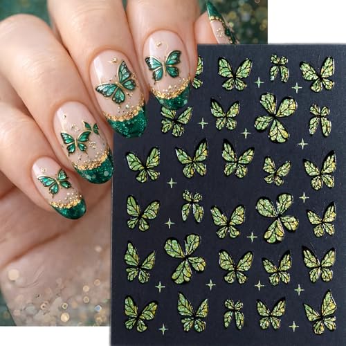 5D Holographic Butterfly Nail Stickers 3 Sheets Embossed Decals
