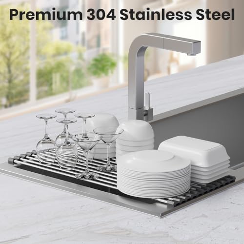 Roll-Up Dish Drying Rack - Foldable Stainless Steel, 17.5" x 12", Gray