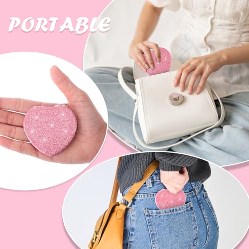 Mabor Heart Shaped Compact Pocket Mirror - 1x/2x Magnifying Pink Purse Vanity Mirror