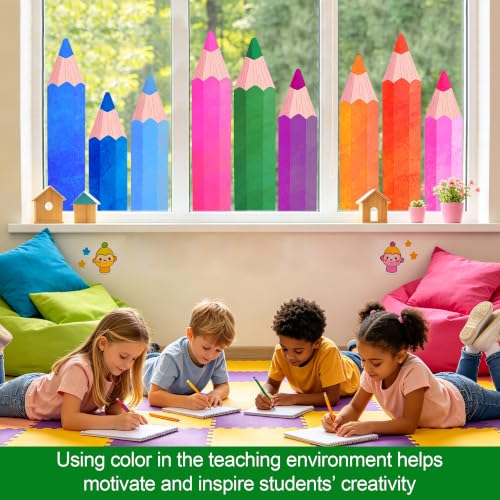 Nelisylux 9 Sheets Pencil Window Clings Double-Sided Back to School Decorations for Glass Windows and Classrooms
