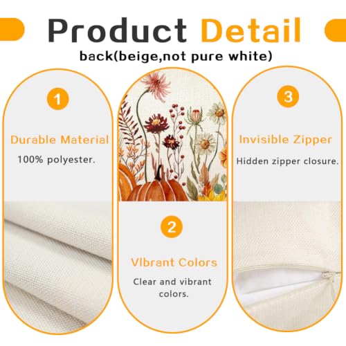 Floral Pumpkin Fall Pillow Cover 12x20 - Machine Washable