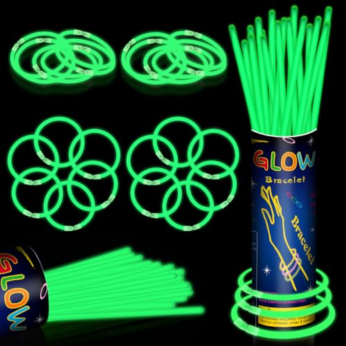 100-Pack 8" Green Glow Sticks with Connectors – Neon Party Favors