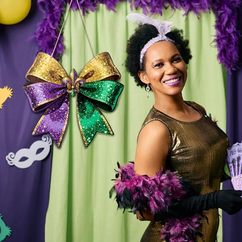 Mardi Gras Bow Shape Wooden Door Sign - 11.8x11.2 Inch Decor