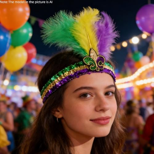 Carnival Feather Headband and Sequin Mask Set Mardi Gras Costume