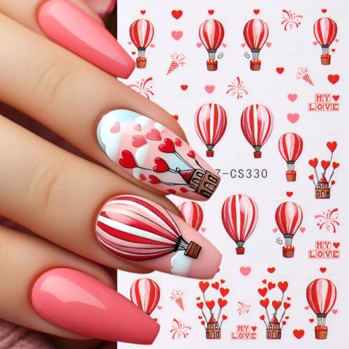Valentine's Day Nail Art Stickers 8 Sheets 3D Heart Flowers Decals