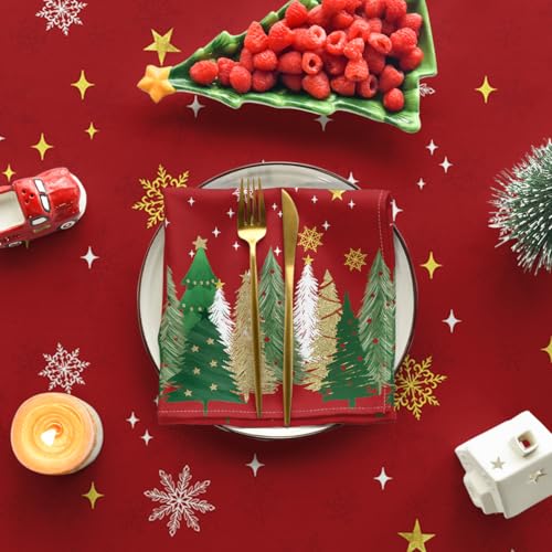 Christmas Tablecloth 60 x 120 Inch Rectangular with Christmas Trees - Red Variation