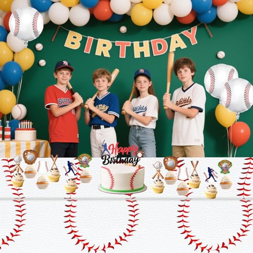 Baseball Party Tablecloths - 3-Pack Disposable Plastic Covers 54 x 108 Inch
