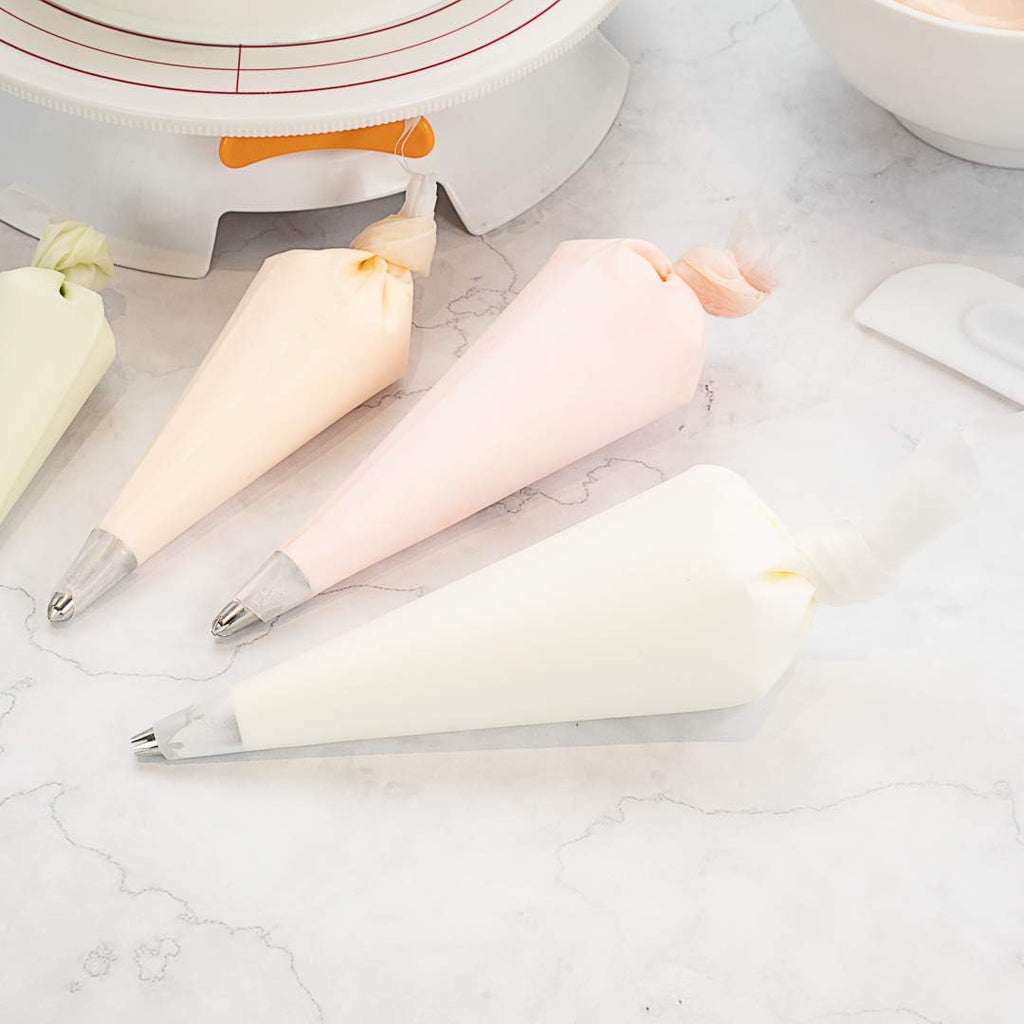 Pastry Tek Piping Bag Set - Durable Reusable Icing Bags for Decorating Cakes, Cupcakes & More | 4-Pack, White Silicone