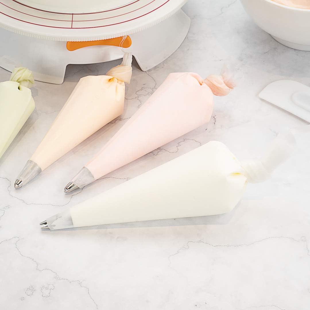 Pastry Tek Piping Bag Set - Durable Reusable Icing Bags for Decorating Cakes, Cupcakes & More | 4-Pack, White Silicone