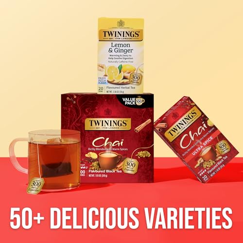 Twinings Chai Black Tea Bags, 100 Count - Richly Spiced & Caffeinated
