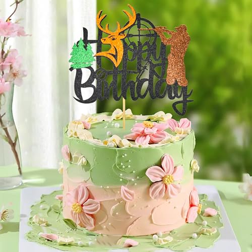 Hunting Cake Topper - Happy Birthday Deer Hunter Decoration