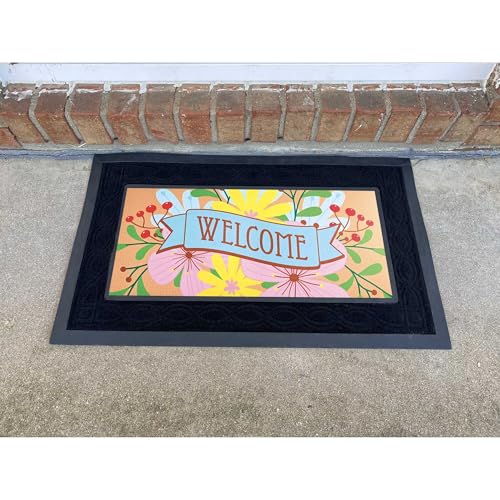 Floral Welcome Doormat Insert - 22 x 10 Inch Non-Slip for Indoor/Outdoor