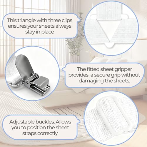 White Bed Sheet Holders - 4PCS Adjustable Non-Slip Straps