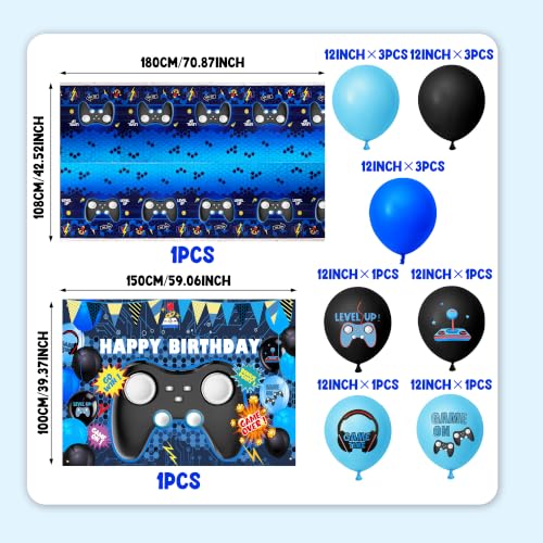 15-Piece Video Game Party Decoration Set – Backdrop, Tablecloth & Balloons