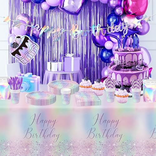 3 Pack Iridescent Purple Holographic Tablecloths - 86x55in