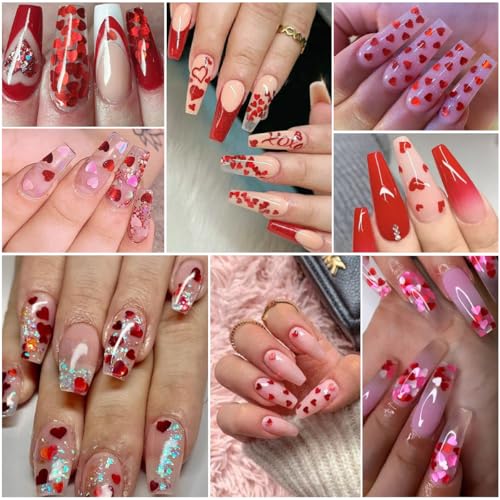 Red Holographic Heart Nail Art Glitter Sequins 6-Box Kit
