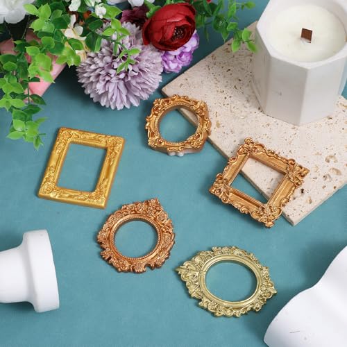 10Pcs Mini Gold Picture Frames Vintage Baroque Resin Small Frames for Crafts
