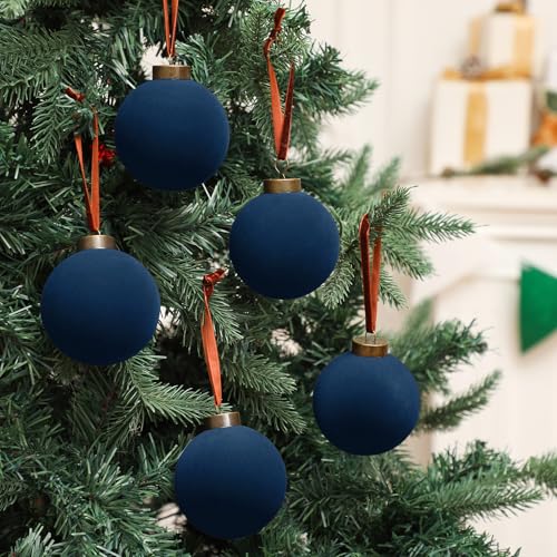 15 Pcs Velvet Christmas Balls Navy Blue 3.15 Inch Holiday Tree Ornaments