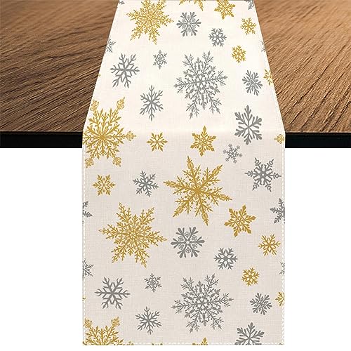 Christmas Snowflake Table Runner 13x70 Inch Holiday Kitchen Decor