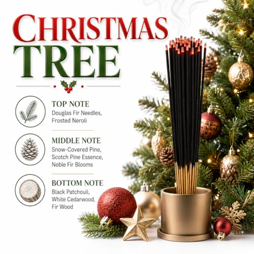 Christmas Tree Incense Sticks - Balsam Fir, Pine & Cedar Scent, 11 Inch, 85-100 Sticks